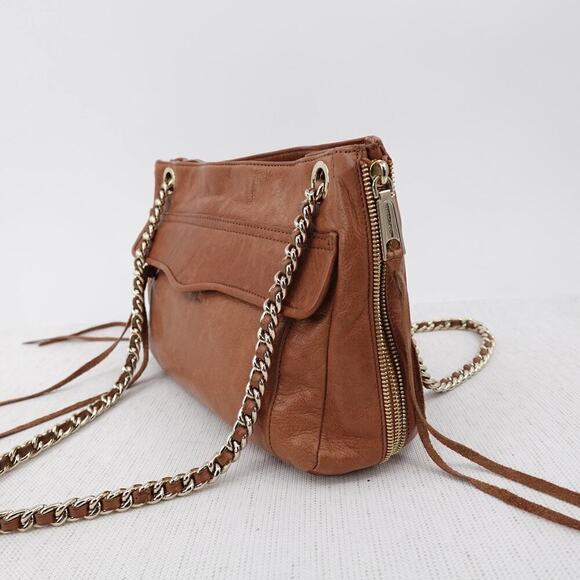 Rebecca Minkoff Swing Shoulder Bag Brown Leather Chain Strap Convertible Tassels - Picture 7 of 16